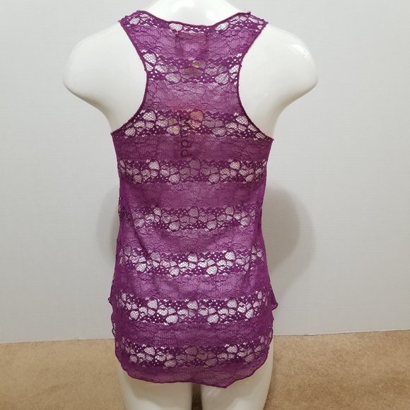 Mudd top Medium NWT unlined floral lace sleeveless tank metallic accent sheer - Picture 3 of 11